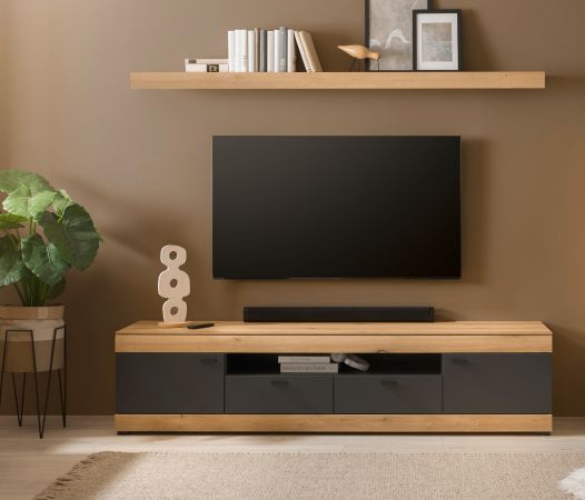 TV-Lowboard Assina in Evoke Eiche und Graphit Grau, Flat-TV Unterschrank 200 cm mit Soft-Close