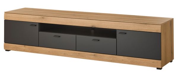 TV-Lowboard Assina in Evoke Eiche und Graphit Grau, Flat-TV Unterschrank 200 cm mit Soft-Close