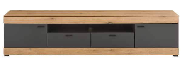 TV-Lowboard Assina in Evoke Eiche und Graphit Grau, Flat-TV Unterschrank 200 cm mit Soft-Close