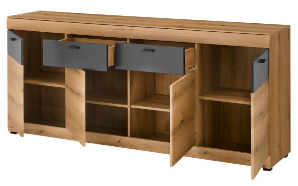 Sideboard Assina in Evoke Eiche und Graphit Grau, gro�e Kommode 200 cm mit Soft-Close