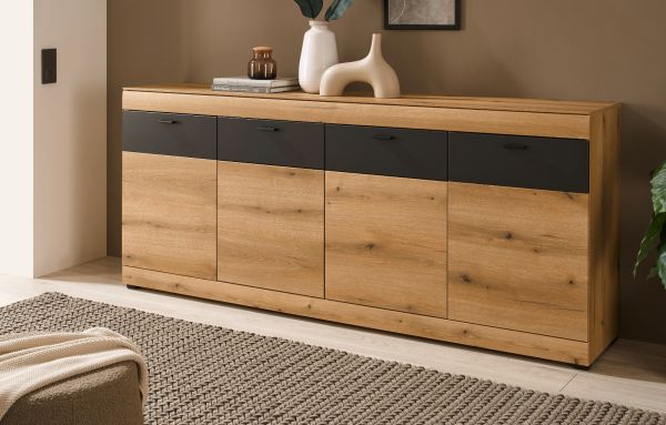 Sideboard Assina in Evoke Eiche und Graphit Grau, gro�e Kommode 200 cm mit Soft-Close