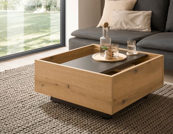 Couchtisch Assina in Evoke Eiche und Graphit Grau, Wohnzimmertisch mit Stauraum, 75 x 75 cm