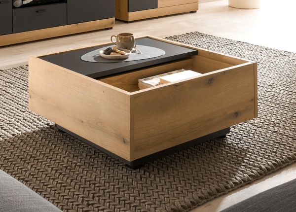 Couchtisch Assina in Evoke Eiche und Graphit Grau, Wohnzimmertisch mit Stauraum, 75 x 75 cm