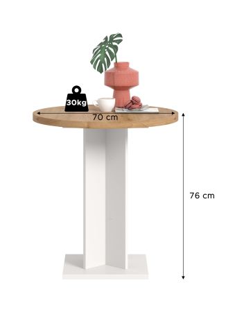 Esstisch Anton in Artisan Eiche und wei� K�chentisch rund � 70 cm