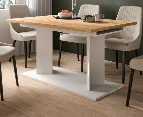 Esstisch Anton in Artisan Eiche und Wei� Tisch 2-fach ausziehbar 140 - 180 - 220 x 90 cm