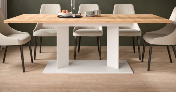 Esstisch Anton in Artisan Eiche und Wei� Tisch 2-fach ausziehbar 140 - 180 - 220 x 90 cm