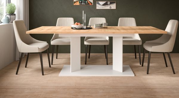 Esstisch Anton in Artisan Eiche und Wei� Tisch 2-fach ausziehbar 140 - 180 - 220 x 90 cm