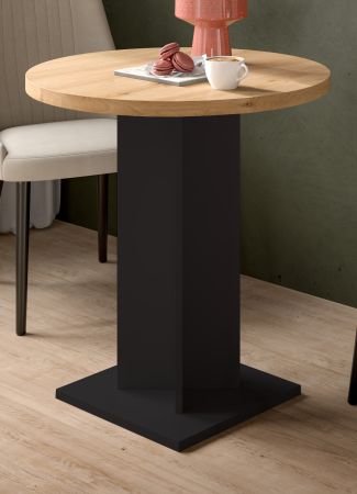 Esstisch Anton in Artisan Eiche und schwarz K�chentisch rund � 70 cm