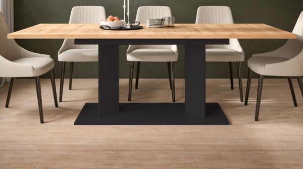 Esstisch Anton in Artisan Eiche und schwarz Tisch 2-fach ausziehbar 140-180-220 x 90 cm