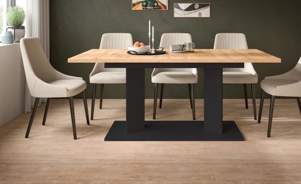 Esstisch Anton in Artisan Eiche und schwarz Tisch 2-fach ausziehbar 140-180-220 x 90 cm