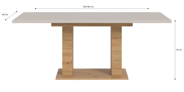 Esstisch Home-X in Kaschmir und Artisan Eiche, S�ulentisch ausziehbar 150 - 190 cm