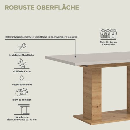 Esstisch Home-X in Kaschmir und Artisan Eiche, S�ulentisch ausziehbar 150 - 190 cm