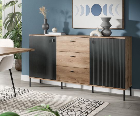 Sideboard Graz in schwarz und Nox Eiche Kommode 154 x 90 cm