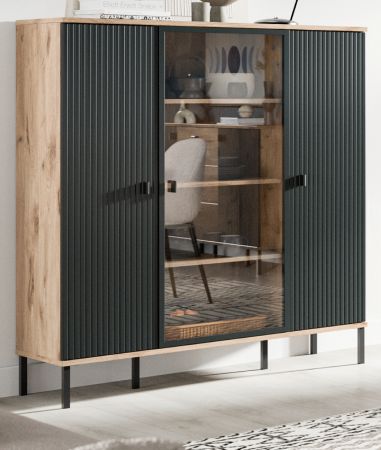 Highboard Graz in schwarz und Nox Eiche Vitrine 115 x 137 cm