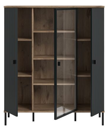 Highboard Graz in schwarz und Nox Eiche Vitrine 115 x 137 cm