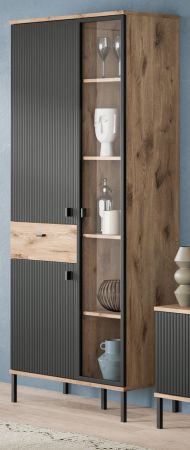 Vitrine Graz in schwarz und Nox Eiche Vitrinenschrank 83 x 198 cm