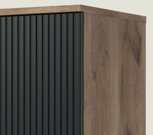 Vitrine Graz in schwarz und Nox Eiche Vitrinenschrank 83 x 198 cm