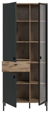 Vitrine Graz in schwarz und Nox Eiche Vitrinenschrank 83 x 198 cm