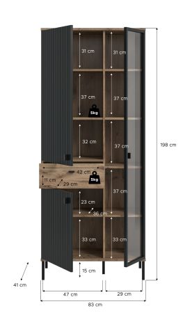 Vitrine Graz in schwarz und Nox Eiche Vitrinenschrank 83 x 198 cm