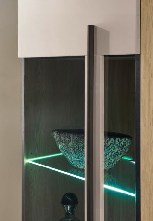 Vitrine Design-D in Kaschmir und Cremona Eiche Vitrinenschrank 60 x 200 cm