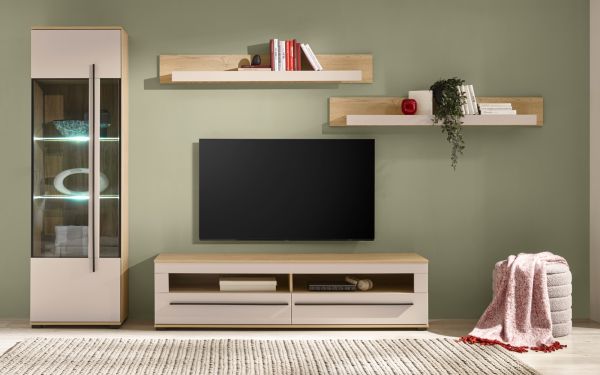 TV-Lowboard Design-D in Kaschmir und Cremona Eiche TV Unterteil 180 cm, mit Soft-Close