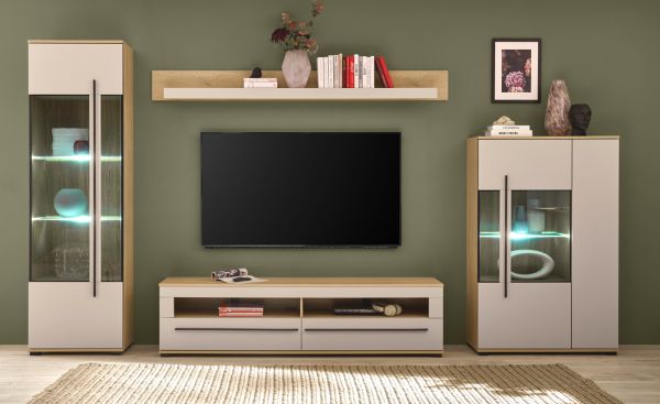 Wandboard Design-D in Kaschmir und Cremona Eiche Wandregal 200 cm