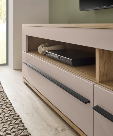 Wohnwand Design-D in Kaschmir und Cremona Eiche Wohnkombination Set 4-teilig 350 cm, mit Soft-Close