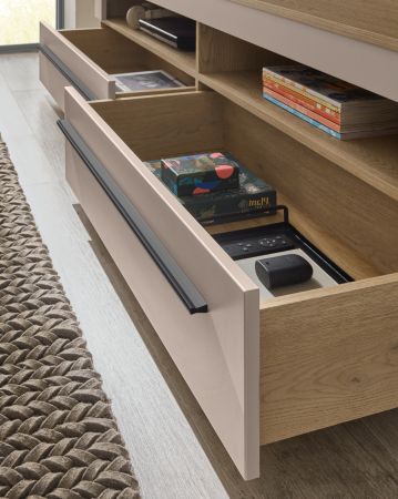 Wohnwand Design-D in Kaschmir und Cremona Eiche Wohnkombination Set 4-teilig 310 cm, mit Soft-Close
