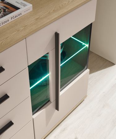 Wohnwand Design-D in Kaschmir und Cremona Eiche Wohnkombination Set 4-teilig 290 cm, mit Soft-Close