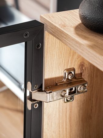 Sideboard Lines in Hickory Eiche und schwarz Kommode mit LED und Push-to-Open, 160 x 82 cm
