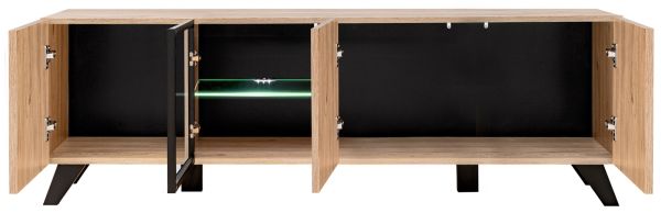 Wohnwand Lines in Hickory Eiche und schwarz Schrankwand 4-teilig mit LED und Push-to-Open, 340 x 192 cm