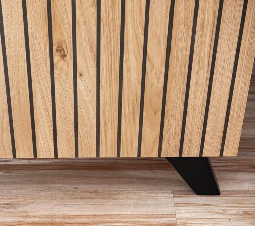 TV-Lowboard Lines in Hickory Eiche und schwarz TV-M�bel mit Ethanol Kamin, 160 x 52 cm
