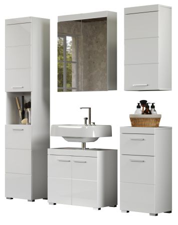 Badezimmer Badm�bel Set Adamo in wei� Hochglanz Badkombination 5-teilig 163 x 190 cm