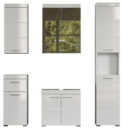 Badezimmer Badm�bel Set Adamo in wei� Hochglanz Badkombination 5-teilig 163 x 190 cm