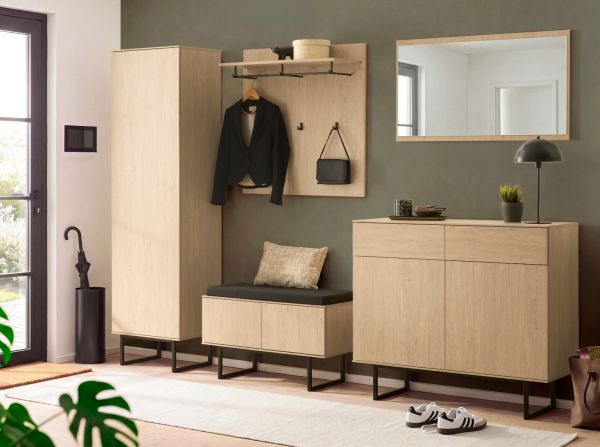 Garderobe Set 3-teilig Breda in Stone Eiche Garderobenkombination 90 x 200 cm
