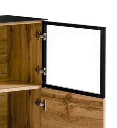 Vitrine Heritage in Wotan Eiche und schwarz Vitrinenschrank mit LED, 100 x 123 cm