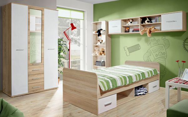 H�ngeregal Superior in wei� und Sonoma Eiche Kinder-/Jugendzimmer Wandregal 204 x 39 cm