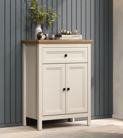 Flurkommode Cozy in Kaschmir und Stein Eiche Landhaus Schuhschrank 70 x 98 cm, Soft-Close