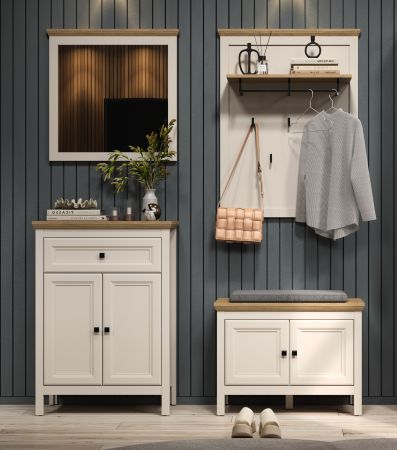 Garderobe Set 4-teilig Cozy in Kaschmir und Stein Eiche Landhaus Garderobenkombination 160 cm, Soft-Close