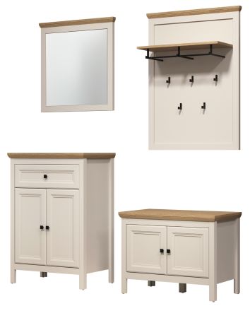 Garderobe Set 4-teilig Cozy in Kaschmir und Stein Eiche Landhaus Garderobenkombination 160 cm, Soft-Close