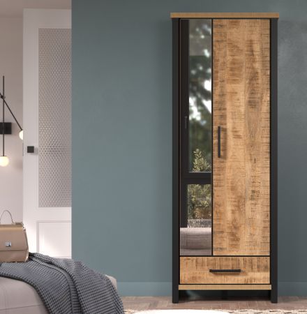 Garderobenschrank Loom in Mango und schwarz Garderobe mit Spiegel 73 x 195 cm