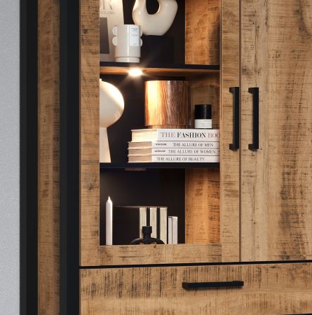 Vitrine Loom in Mango und schwarz Wohn- und Esszimmer Vitrinenschrank 106 x 195 cm