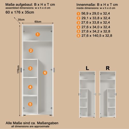 Mehrzweckschrank Purio in wei�, Besen- und Staubsaugerschrank 60 x 176 cm