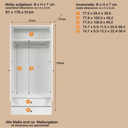 Kleiderschrank Purio in wei� Dreht�renschrank 2-t�rig 81 x 176 cm