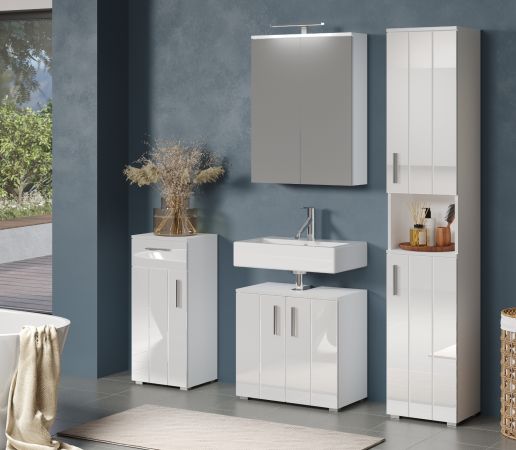 Badm�bel Set 3-teilig Bianco in wei� Hochglanz Badkombination 112 x 192 cm