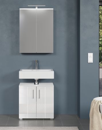 Badm�bel Set 2-teilig Bianco in wei� Hochglanz Badkombination 60 x 192 cm