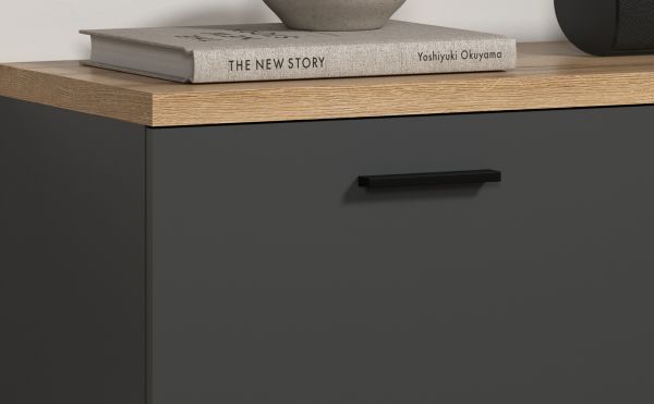 Sideboard Groove in Grau mit Evoke Eiche, 4-t�rige Kommode 180 x 85 cm