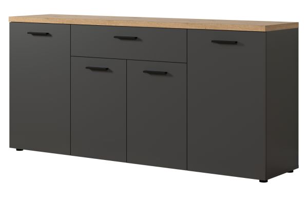 Sideboard Groove in Grau mit Evoke Eiche, 4-t�rige Kommode 180 x 85 cm