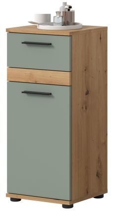 Badezimmer Kommode Bailey in Salbei und Artisan Eiche Badschrank 35 x 79 cm
