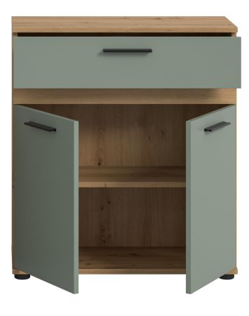 Badezimmer Kommode Bailey in Salbei und Artisan Eiche Badschrank 70 x 79 cm
